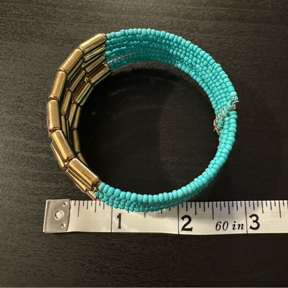 🧜🏼‍♀️ ⚜️3 for $30⚜️ Mermaidcore Blue Gold Beaded Cuff Bracelet Adjustable - Picture 10 of 10